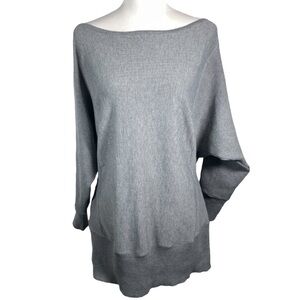 Gray Boatneck Off Shoulder Tight Knit 3/4 Sleeve Batwing 3/4 Sleeve Pullover XL